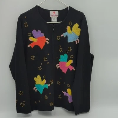 Quacker Factory 100% Wool Fairy Cardigan 1x Black Beaded Zip Up Angel Long Women - Image 1 of 4