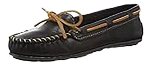 Minnetonka Women's Kiltie Smooth Leather [ Black ] Slippers - 619 - Picture 1 of 1