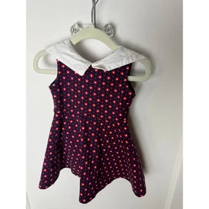 Janie and Jack Blue Red Mod Floral Collared Sleeveless Preppy Dress 12-18 MOS - Picture 1 of 6