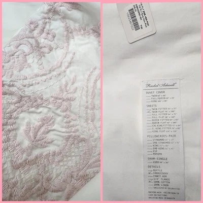 NEW Rachel Ashwell Pink Embroidered TWIN Flat Sheet 100% Cotton - Image 1 of 3