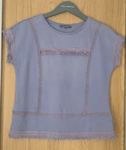 Laura Ashley size 12 lilac 100% cotton fringed boxy t shirt Top tassel purple - Picture 1 of 6