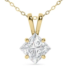 Diamond Solitaire Pendant Natural Princess Treated 14K Yellow Gold 0.99 Carat - Picture 1 of 5