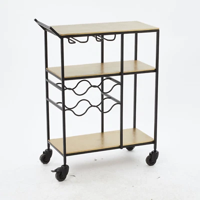 HANDMADE IN INDIA Gold & Black Bar Cart / Drink Trolley 84cm X 67cm - Image 1 of 4