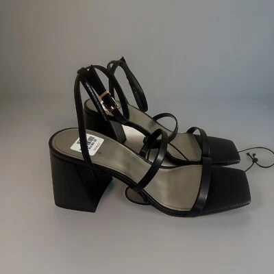 Worthington Mujer Pico Tacón Sandalia Negra Tacón Alto Bloque Correa Tobillo Talla 9.5 Foto 1 de 4