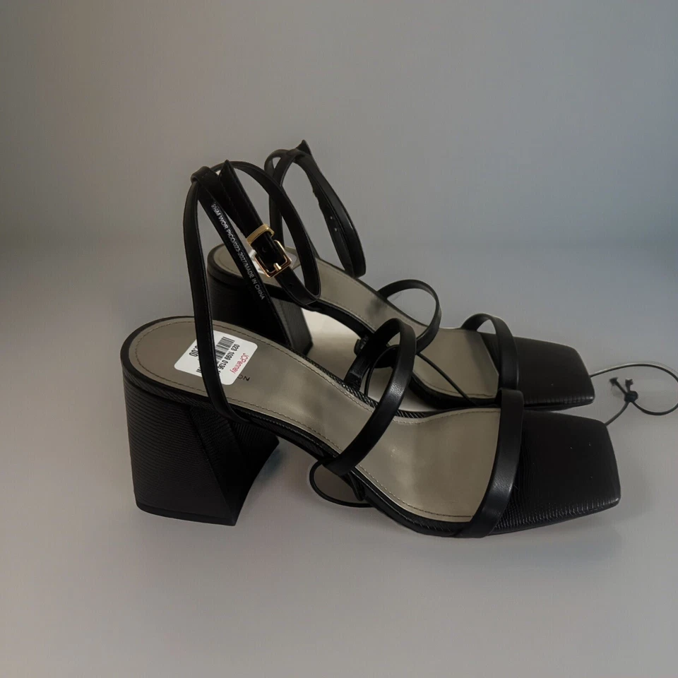 Worthington Mujer Pico Tacón Sandalia Negra Tacón Alto Bloque Correa Tobillo Talla 9.5 Foto 1 de 4