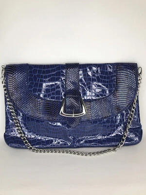 Bolso de Mano WHITE HOUSE BLACK MARKET WMS Azul Oscuro Lacado Cocodrilo/Serpiente Repujado Foto 1 de 4