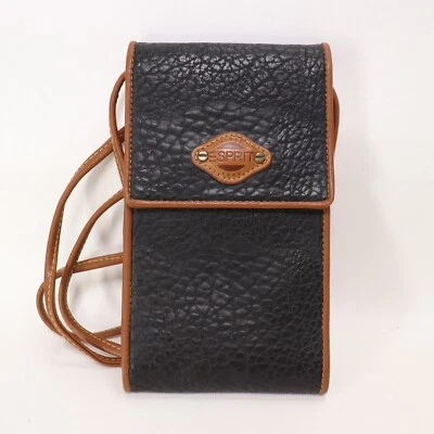 Vtg Esprit Crossbody Wallet Purse Organizer Black Pebble Faux Leather Clutch - Image 1 of 4