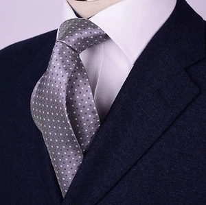 Mens Grey Skinny Tie Contrast Diamond Studs 3" Geometric Woven Luxury Fashion A+ - Picture 1 of 5