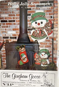 1980er Jahre The Gingham Goose Christmas Stechpalme Jolly Schneemänner Muster UNGESCHNITTEN - Bild 1 von 2