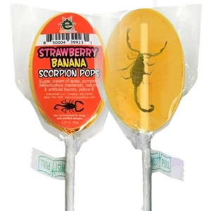 Scorpion Pops | Escorpiones reales encerrados en un chupador de dulces | plátano fresa - Imagen 1 de 2