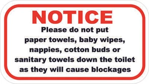 NOTICE DO NOT PUT DOWN TOILET STICKER B&B CAFE HOTEL SHOP GUEST HOUSE 90mm x50mm - Picture 1 of 1