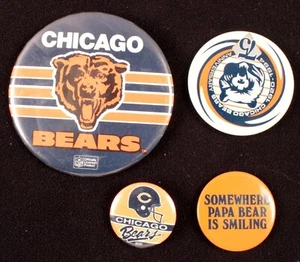 4 Chicago Bears Button Pin Backs Large one Is 3.5 Inches Diameter - Picture 1 of 5