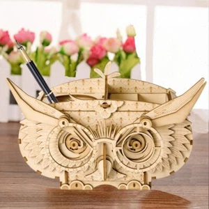 3D Wooden Puzzle Owl Storage Box Model DIY Adult Toys Assembly Desk Decor - Picture 1 of 4