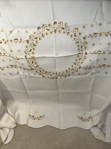 New Large Vintage Handmade Square 1970’s Fall 5’x8’ Tablecloth & 8 Napkins - Picture 1 of 8