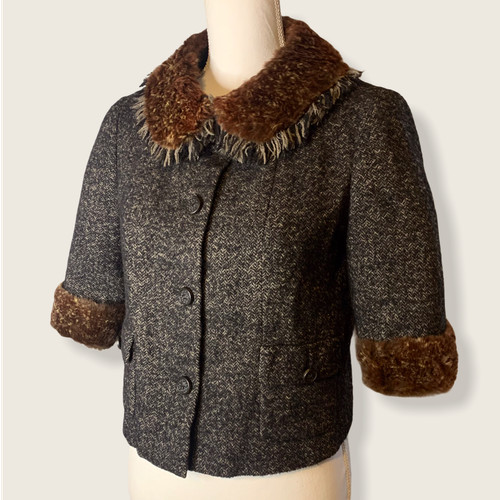 ?% AUTENTICO ⭐️ CHANEL tweed grigio con giacca coniglio