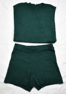 Ärmelloses Stricktop mit passenden Shorts / 2-teiliges Set / Größe S / dunkelgrün - Bild 1 von 22