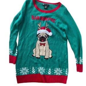 United States Sweaters Ugly Christmas Women Large Pug Dog Bah Hum Sweater - Picture 1 of 6