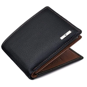 NEW BLACK/REDWOOD BI-FOLD LEATHER MEN'S WALLET RFID PROTECTION GIFT ITEM - Picture 1 of 7