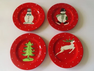 4 pratos de Natal Sur La Table 9" - 2 bonecos de neve, árvore de Natal e renas - Estado perfeito - Imagem 1 de 4
