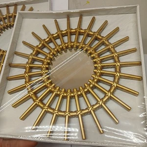 9 Inch Rustic Styled Sunburst Bohemian Hanging Plastic Mirror - Picture 1 of 3