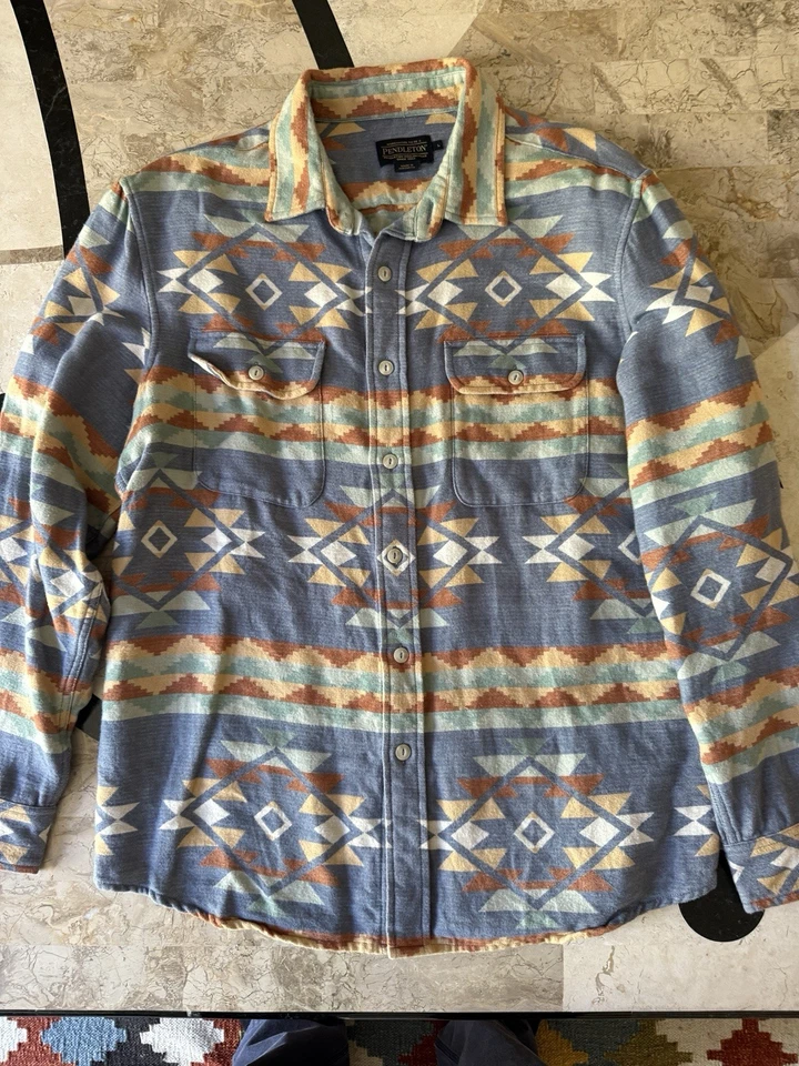 Camisa Pendleton 100% Franela Algodón Estampado Indio Colores Pasteles Usada en Excelente Condición Talla Slim L Foto 1 de 4