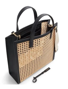 NWT Women TED BAKER LONDON Flo June Wicker Tote Black Rattan Handles & Crossbody - Picture 1 of 19