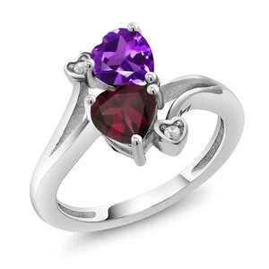 925 Sterling Silver Amethyst Rhodolite Garnet Ring For Women (1.40 Cttw, Heart - Picture 1 of 6
