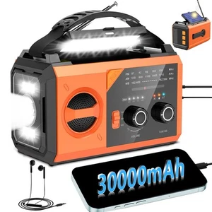 30000mAh Emergency Weather Radio, AM/FM/NOAA Hand Crank Radio with Wireless S... - Picture 1 of 7