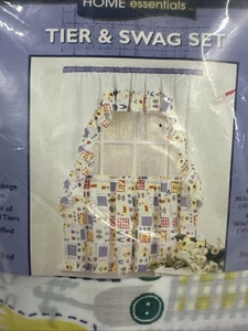 Home Essentials Tier & Swag Set Fresh Eggs Tulips Chicken Curtains Vintage - Picture 1 of 6