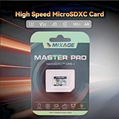 Scheda di memoria Micro SD 64GB MicroSDXC UHS-I U3 V30 A1 C10 Full HD 4K UHD - Immagine 1 di 4