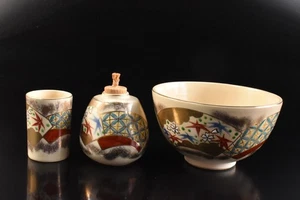 S1568: Japanese Kiyomizu-ware TEA TOOL SETs,Tea Bowl,Tea Caddy Tea Ceremonypcs - Picture 1 of 7