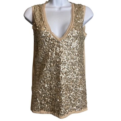 Top para mujer J Crew sin mangas de lentejuelas doradas talla XS lana merino para salir brillante Foto 1 de 4