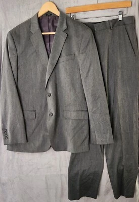 J. Ferrar Men’s 42R Slim Fit Suit 34x32 Pants Gray 2 Piece Dual 2 Button Jacket - Image 1 of 4