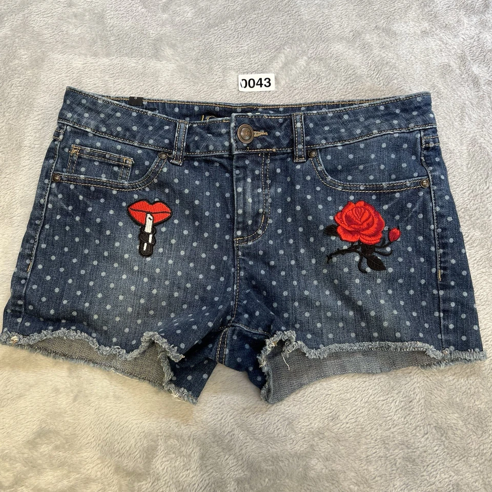 LC Lauren Conrad Embroidered Denim Shorts Women’s Size 8 Lipstick Rose Polka Dot - Image 1 of 4