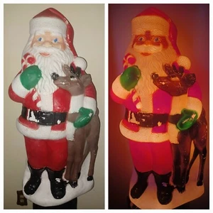 Vintage TPI 2000 Babbo Natale Renna Canna Caramelle Illuminata Natale 40" Soffione Stampo - Foto 1 di 21