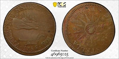 1786 Vermont Copper 1/2p RR-7 W2025 R3 VERMONTENSIUM PCGS VF25 Furnace Run Colle - Image 1 of 4