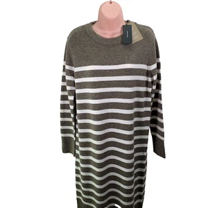 Vero Moda Knitted Jumper Dress Size L, Brown Lentil Birch Striped - Picture 1 of 18