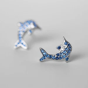Damen Ohrringe Delfin Zirkonia echt Sterling Silber 925er Ohrstecker - Bild 1 von 6