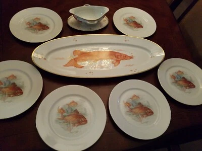 Rosenthal China Vajilla PLATO DE PESCADO 6 PLATOS SALSA MARISCOS JUEGO AÑOS 30 RARO  Foto 1 de 4