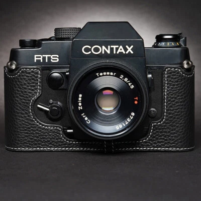 Funda de media cámara de cuero genuino hecha a mano para Contax RTS para Contax RTS II Foto 1 de 4