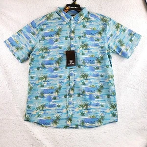 Camisa Ariat Para Hombres Estampado Hawaiano Manga Corta Con Botones Talla L Palmeras Nueva - Imagen 1 de 17