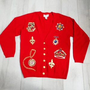Casual Corner Christmas Holiday Cardigan Sweater s lambswool angora rabbit hair - Picture 1 of 12