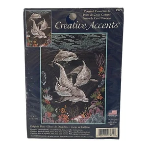 Dolphins Play Creative Accents Dimensions Counted Cross Stitch 7971 Kit 5x7 NEW - Picture 1 of 5