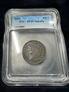 1835 1/2c Half Cent ICG-VF25 Details Corroded - Picture 1 of 2
