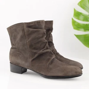 Munro Womens Boot Size 9.5 M Taupe Brown Suede Slouch Bootie Block Heel Pulll On - Picture 1 of 13