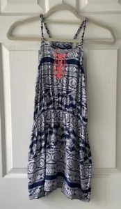roxy girl's size 10 summer boho blue lovely messenger sleeveless sundress - Picture 1 of 17
