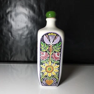 Vintage Ulmer Keramik Flasche Leerflasche Deko Blumenmuster Made in W. Germany - Bild 1 von 4