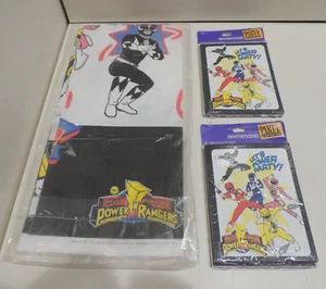 NOS Power Rangers Themed Paper Table Cover Cloth 1995 & 16 Invitations - Picture 1 of 2