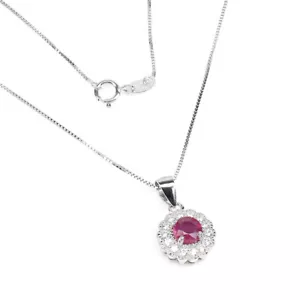 Summer 925 Silver Round Ruby 5mm Simulated Cz Necklace 18 Inches - Picture 1 of 10