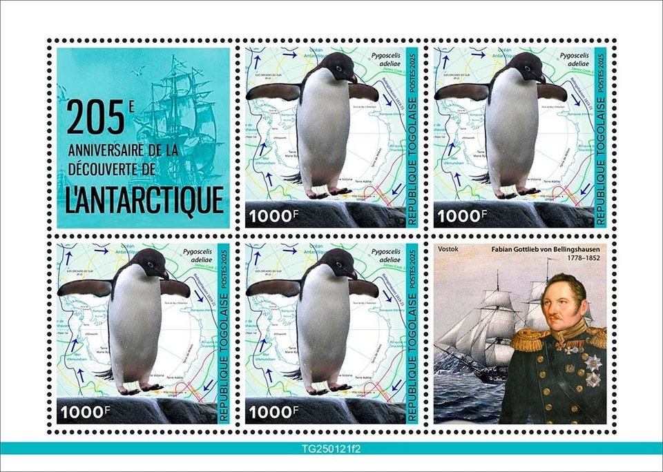 Penguin Discovery of Antarctica Fabian Bellingshausen MNH Stamps 2025 Togo M/S - Image 1 of 1